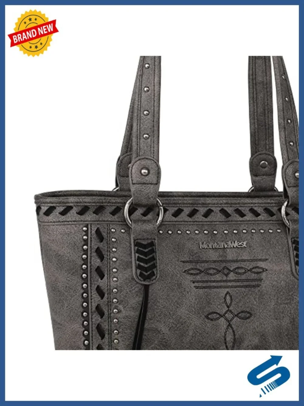 Vegan Leather Western Tote Bag with Wallet Studded Shoulder Handbag